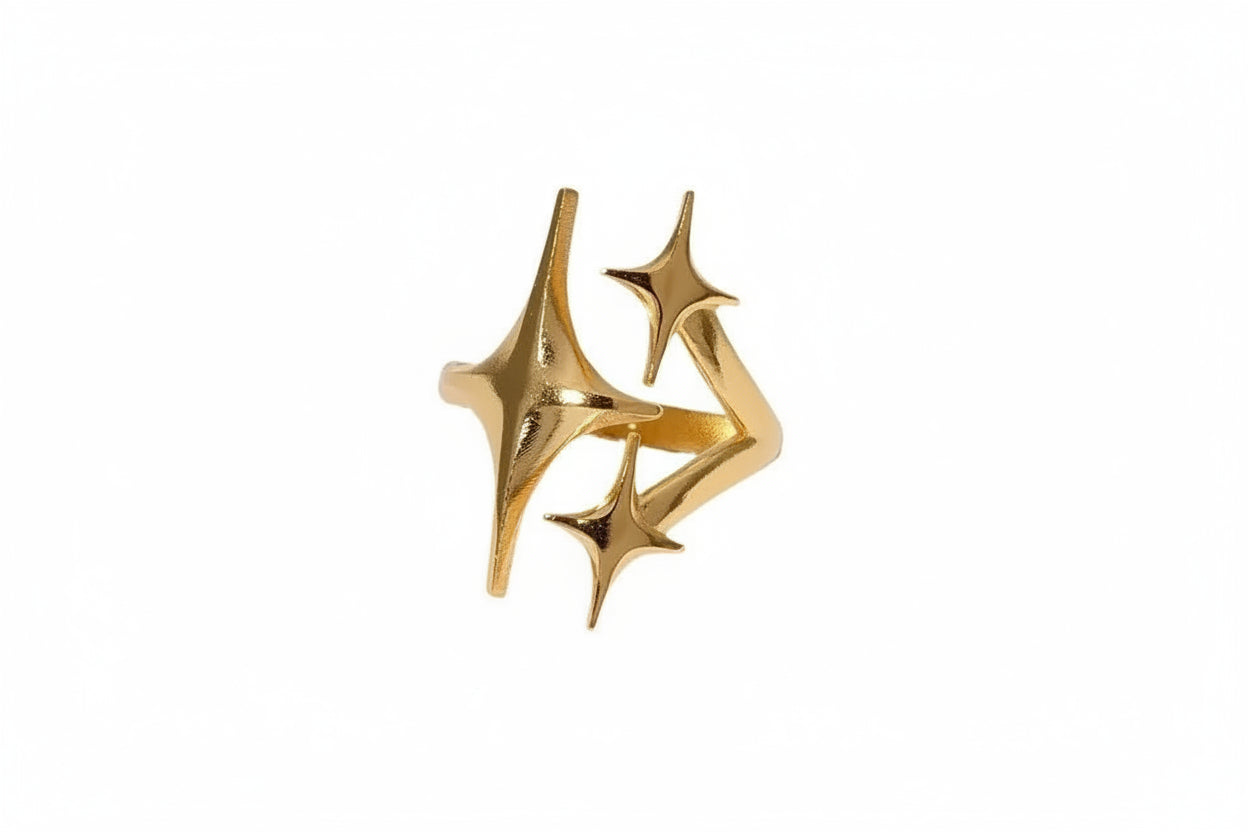 18K Gold Plated Ring Women's Stainless Steel Triple Star - metal content