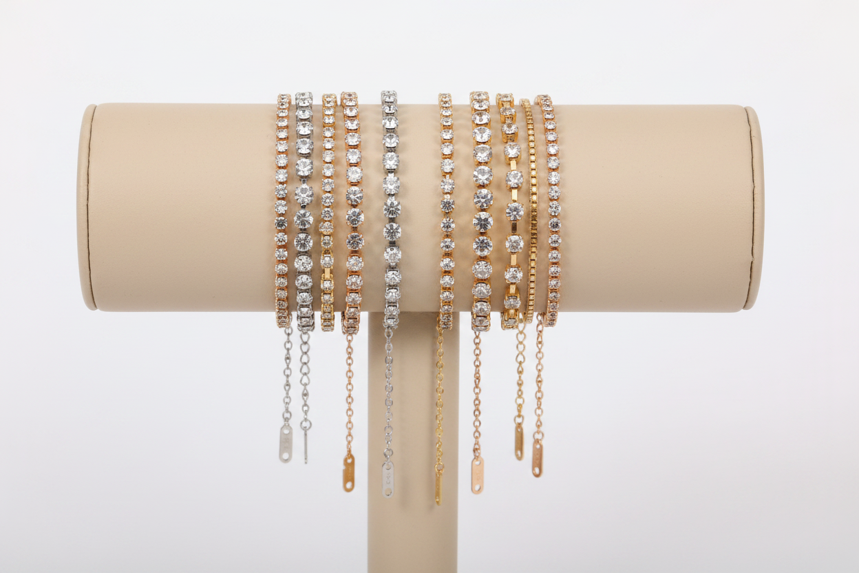 Women's Tennis Bracelet - 5mm Gemstone 18K Gold Plated Stainless Steel - metal content