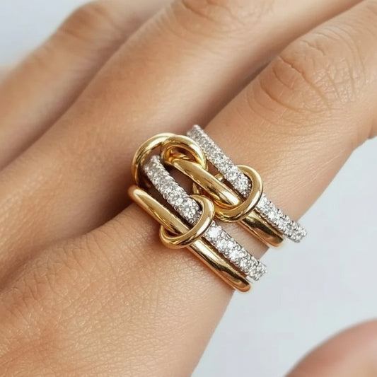Women's Ring Gold and Silver Stainless Steel with Gemstones Linked Stacker Ring metal content