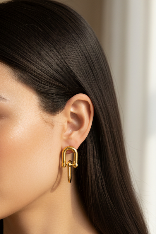 Women's Earrings - Horseshoe Buckle Drop and Hoops - metal content