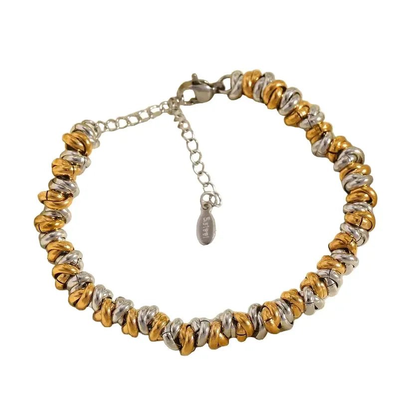 Women's Bracelet 18K Gold Plated Stainless Steel Mixed Metal Link on white background