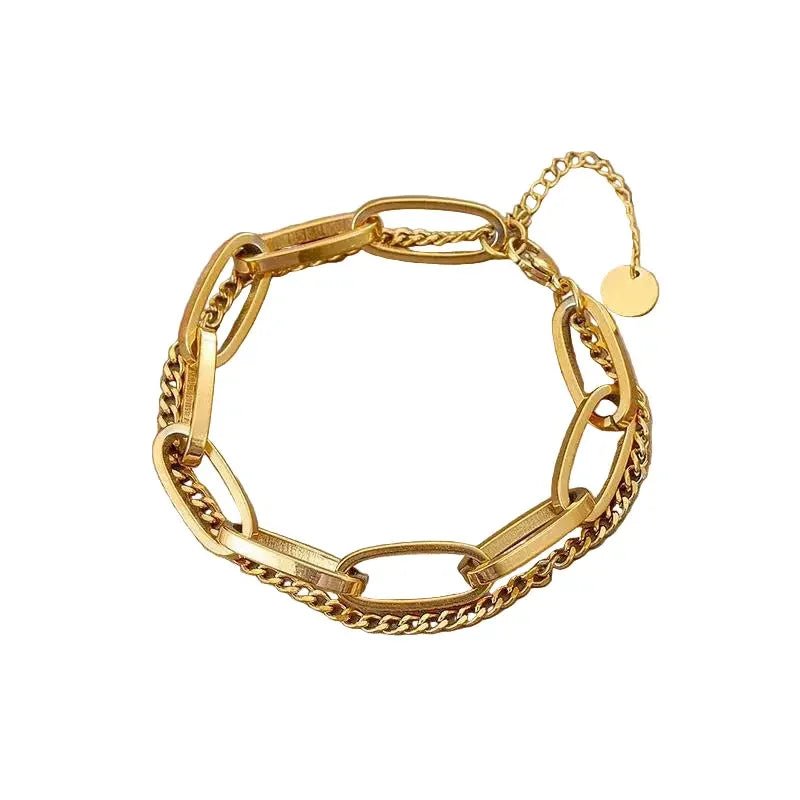 18K Gold Plated Bracelet Men's Stainless Steel Link and Curb Chain - metal content