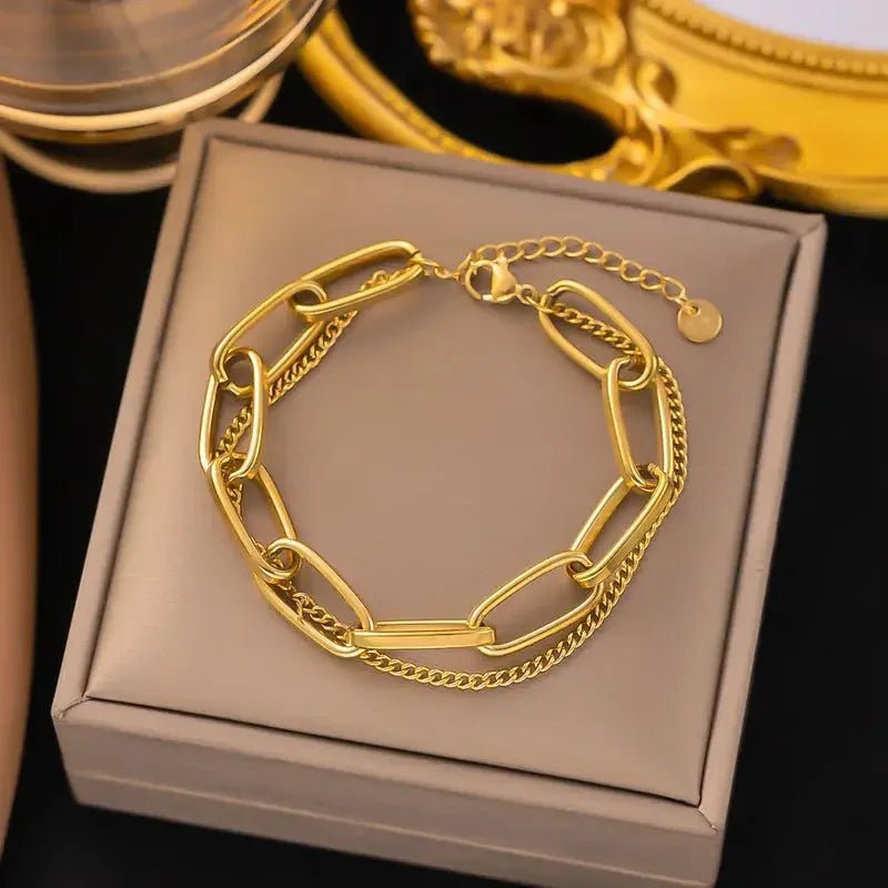 18K Gold Plated Bracelet Men's Stainless Steel Link and Curb Chain - metal content