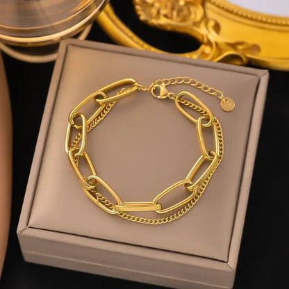 18K Gold Plated Bracelet Men's Stainless Steel Link and Curb Chain - metal content