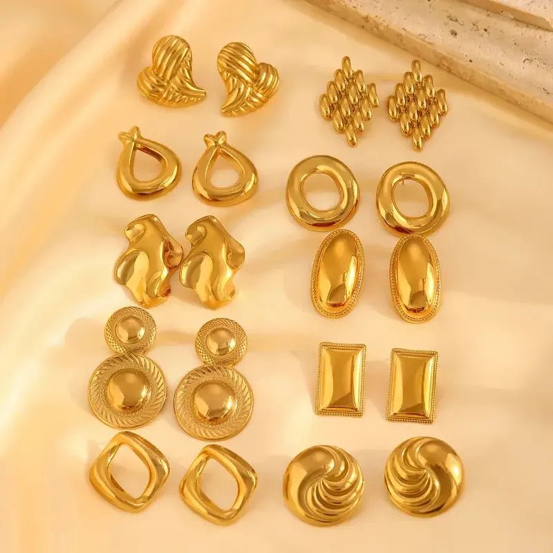 18K Gold Plated Earrings Women's Stainless Steel Retro Leaf - metal content