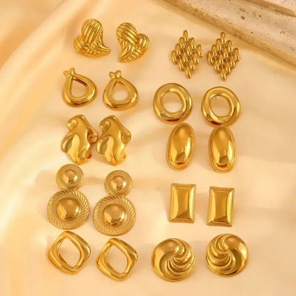 18K Gold Plated Earrings Women's Stainless Steel Retro Leaf - metal content