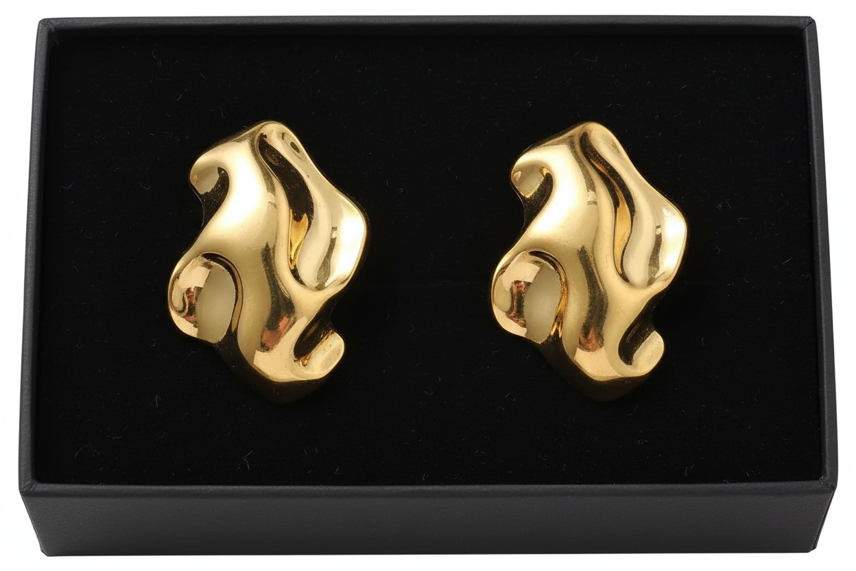 18K Gold Plated Earrings Women's Stainless Steel Retro Leaf