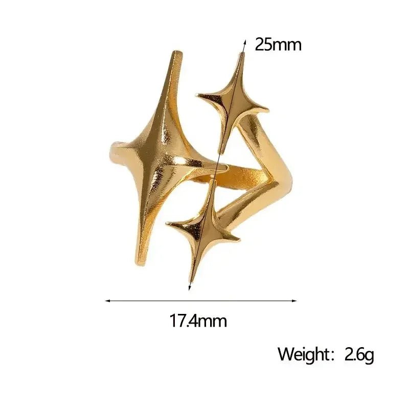 18K Gold Plated Ring Women's Stainless Steel Triple Star - metal content