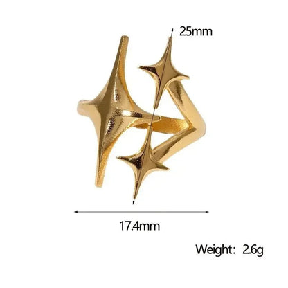 18K Gold Plated Ring Women's Stainless Steel Triple Star - metal content