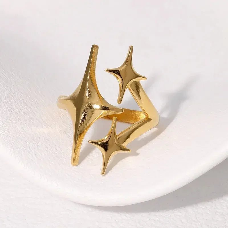 18K Gold Plated Ring Women's Stainless Steel Triple Star - metal content