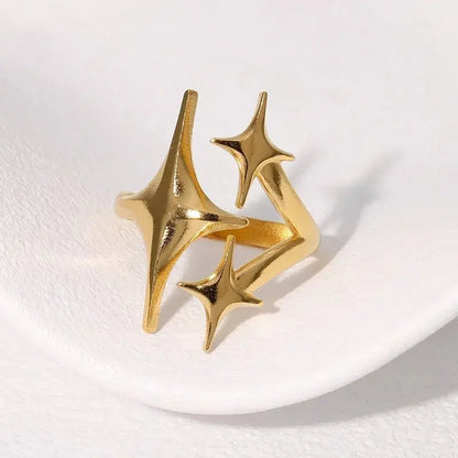 18K Gold Plated Ring Women's Stainless Steel Triple Star - metal content