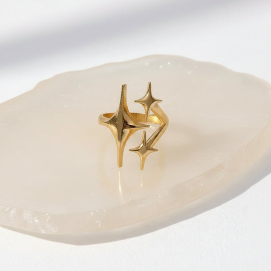 18K Gold Plated Ring Women's Stainless Steel Triple Star - metal content
