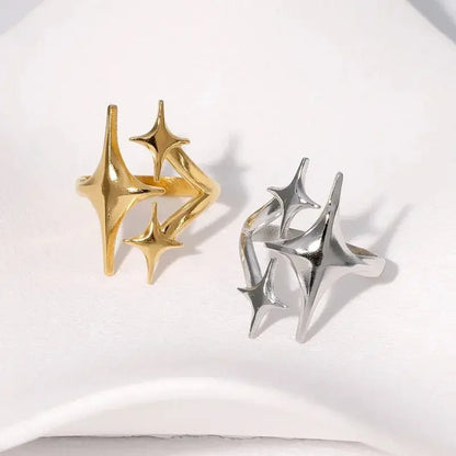 18K Gold Plated Ring Women's Stainless Steel Triple Star - metal content