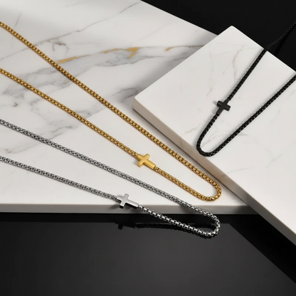 Men's Necklace 18K Gold Plated Stainless Steel Side Cross - metal content