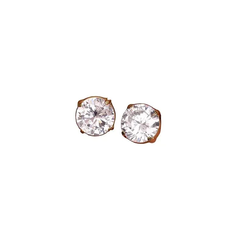 Metal Content 18k gold plated stud earrings with clear round gemstones in a classic setting