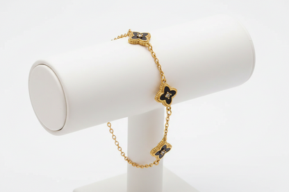 Women's Bracelet - 18K Gold-Plated Black Inlay Multi-Clover Chain Bracelet
