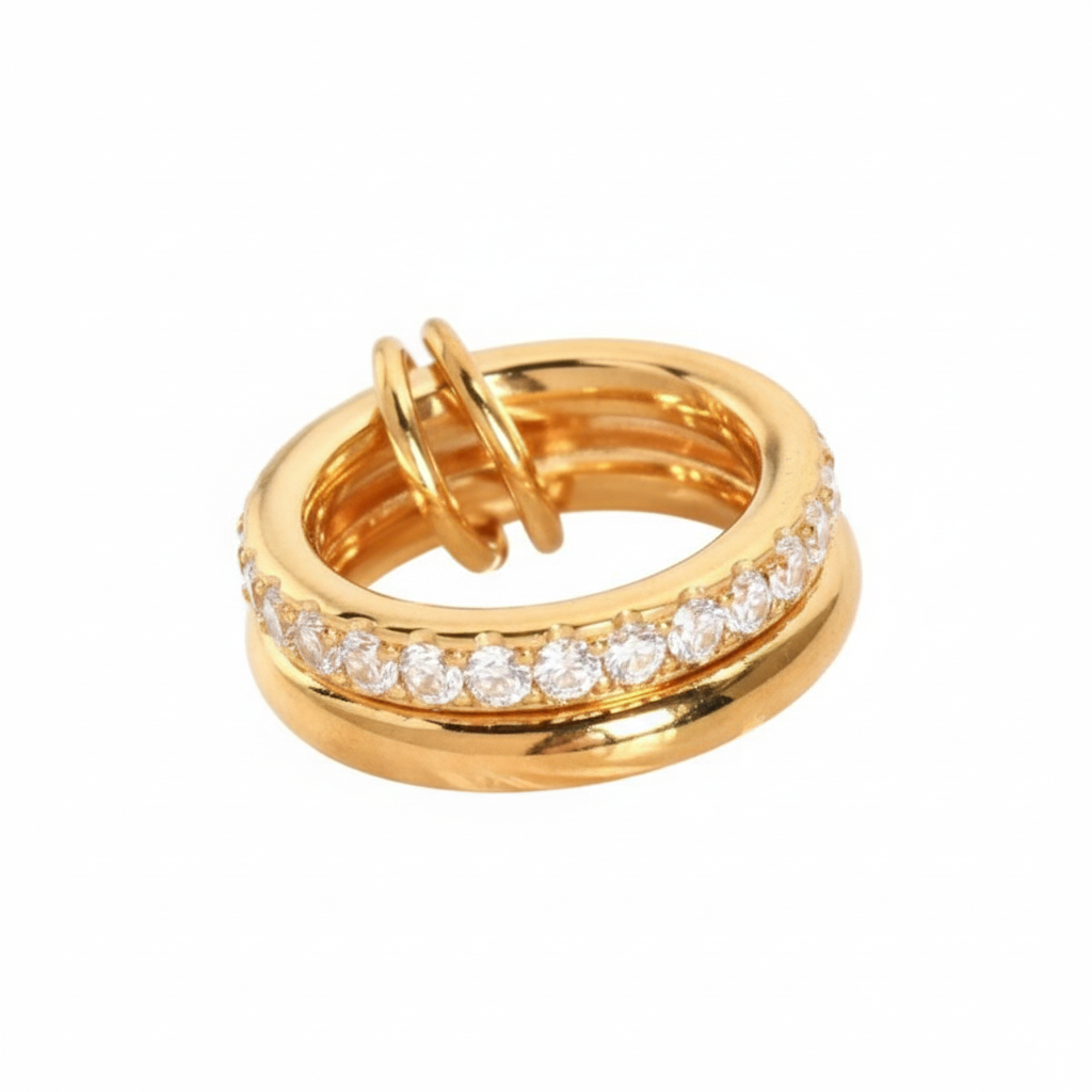 Women's Ring - Linked Gold and Inlay Stone Ring