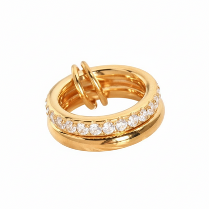 Women's Ring - Linked Gold and Inlay Stone Ring