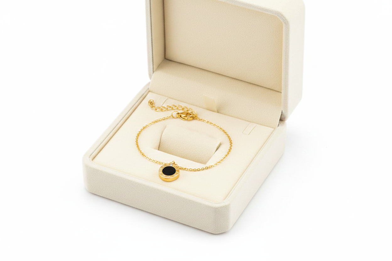Men's Bracelet - Gold and Black Circle Charm Bracelet