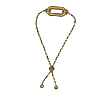 Gold adjustable carabiner bracelet on a white background