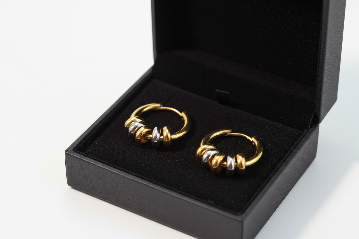Women's Gold Earrings - Mixed Metal Huggie Hoops
