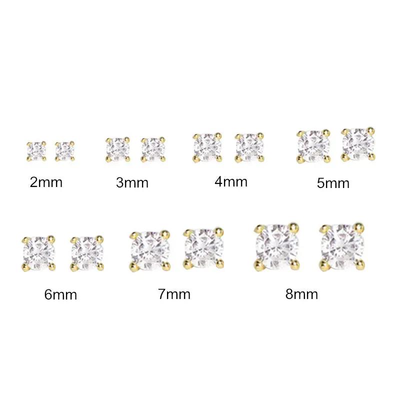 2mm-8mm gold or silver with rhinestones tarnish resistant stainless steel hypoallergenic earrings