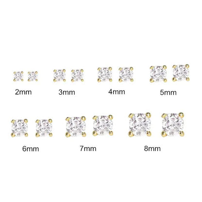 2mm-8mm gold or silver with rhinestones tarnish resistant stainless steel hypoallergenic earrings
