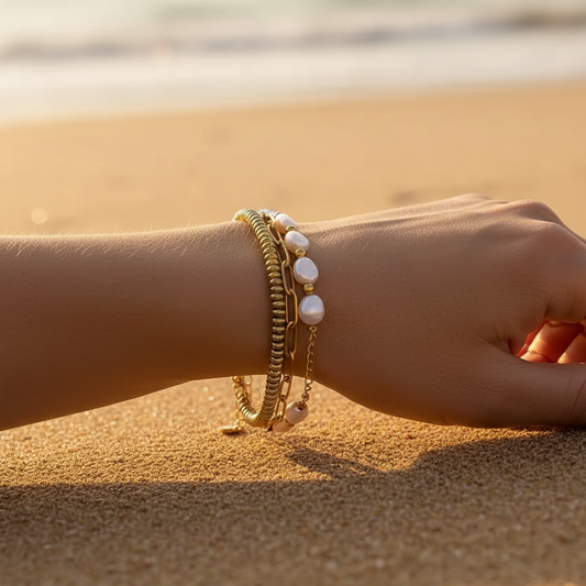 Pearl Chain Bracelet Women's Stainless Steel Link - metal content