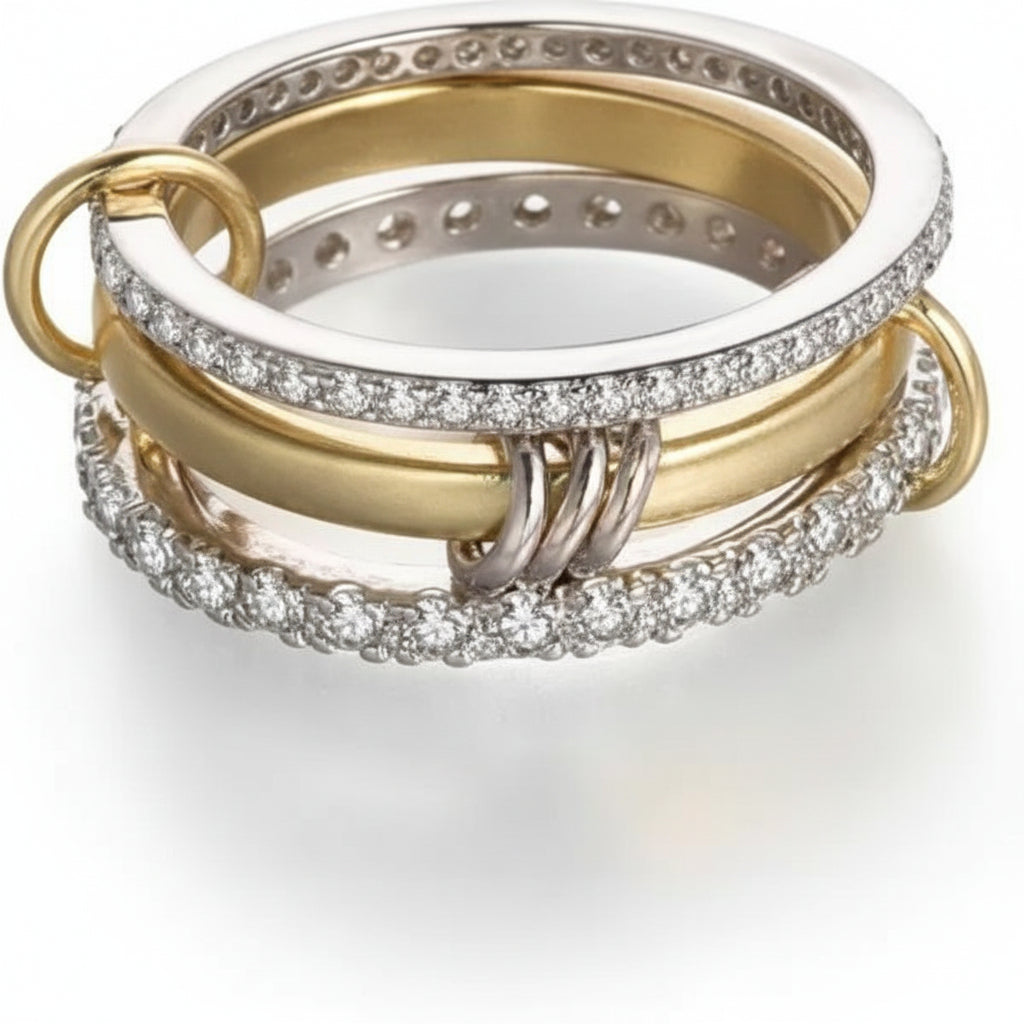 Women's Ring Gold and Silver Stainless Steel with Gemstones Linked Stacker Ring metal content