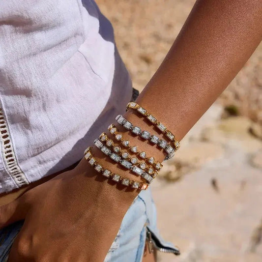 Men's and Women's Tennis Bracelet 18K Gold Plated Stainless Steel - metal content