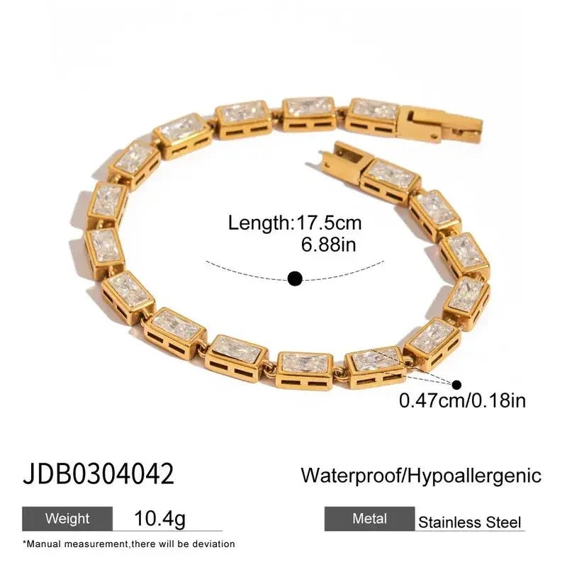 Men's and Women's Tennis Bracelet 18K Gold Plated Stainless Steel - metal content
