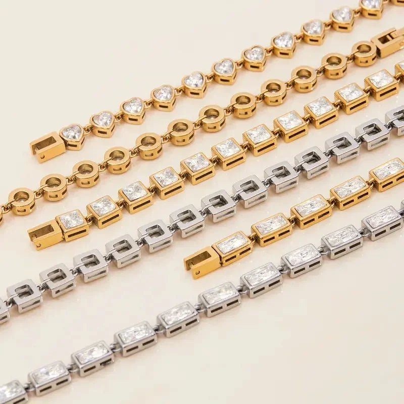 Men's and Women's Tennis Bracelet 18K Gold Plated Stainless Steel - metal content