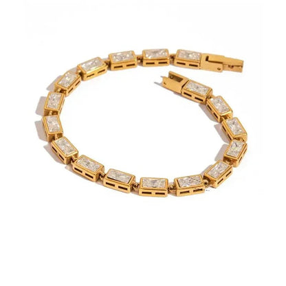 Men's and Women's Tennis Bracelet 18K Gold Plated Stainless Steel - metal content