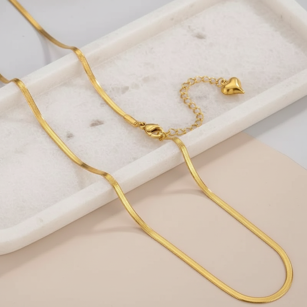 18K Gold Plated Necklace Men's and Women's Stainless Steel Snake Chain - metal content