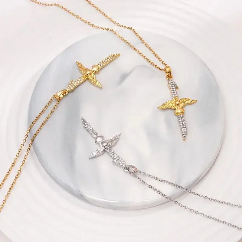 Men's Necklace Stainless Steel Dove Angel Cross - metal content