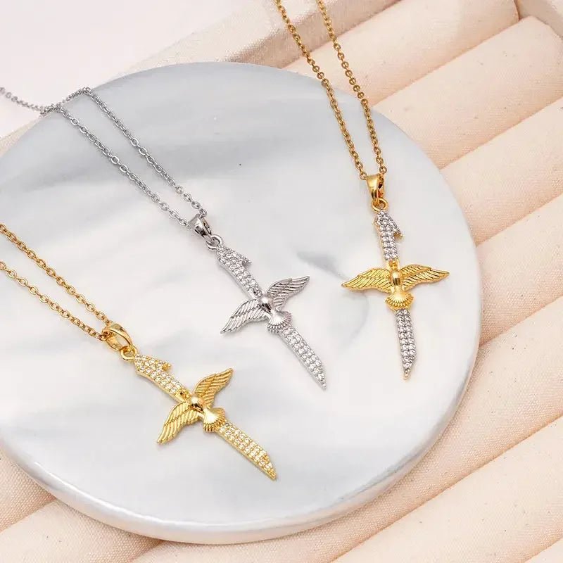 Men's Necklace Stainless Steel Dove Angel Cross - metal content