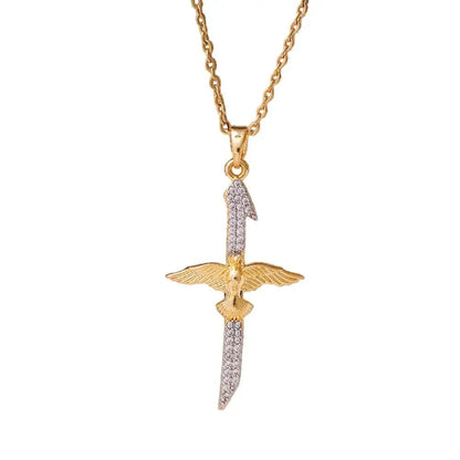 Men's Necklace Stainless Steel Dove Angel Cross on white background