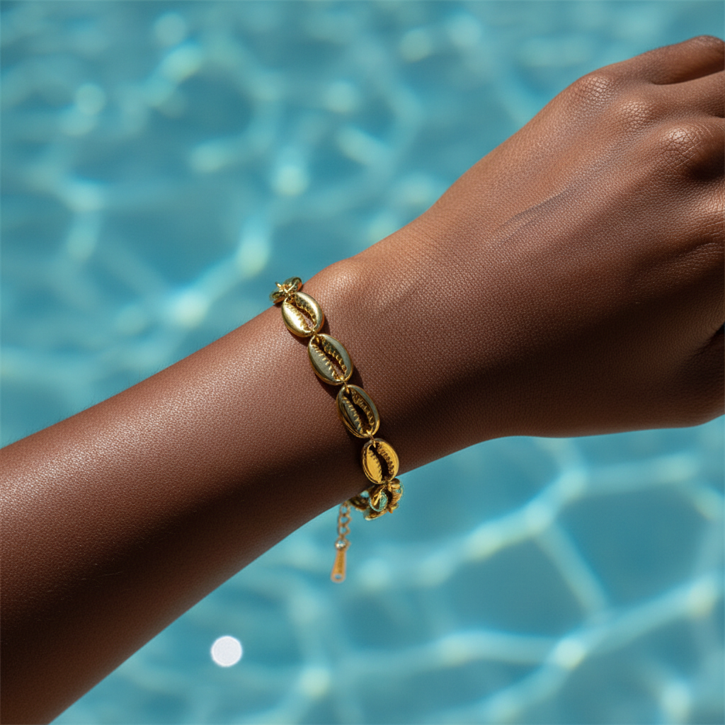 Beach Ready Cowrie Shell Bracelet - Stainless Steel 18K Gold Plated - metal content