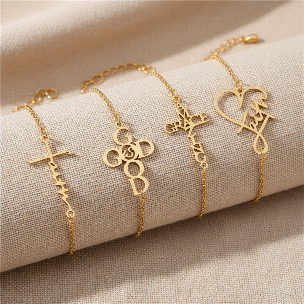 Unique Cross Bracelet - God Is Good, Faith, Amazing Grace - metal content