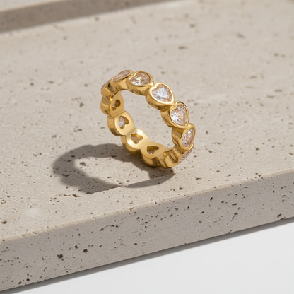 18K Gold Plated Stainless Steel Zircon Eternity Ring | Round, Square, Water Drop & Heart