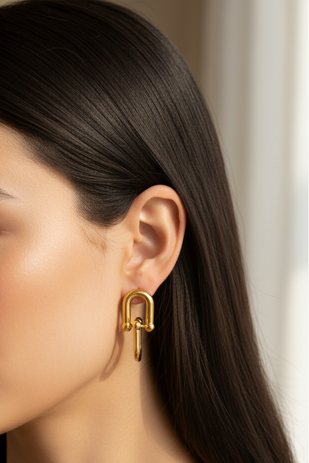 Women's Earrings - Horseshoe Buckle Drop and Hoops - metal content
