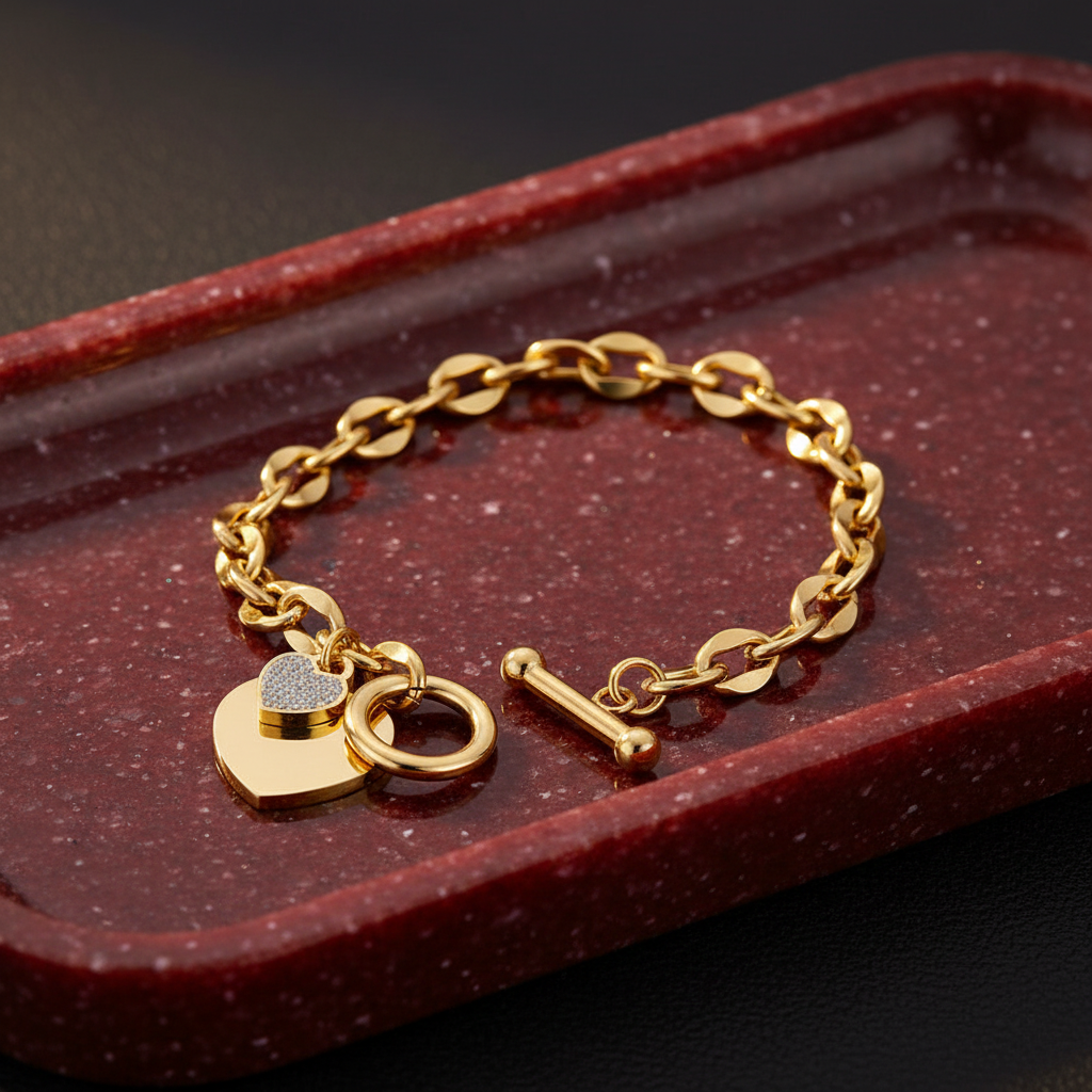 Double Heart with Inlay Stones Toggle Bracelet - metal content