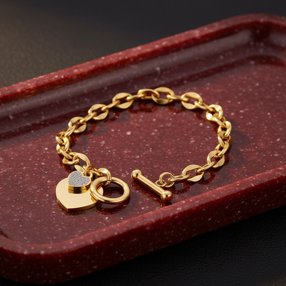 Double Heart with Inlay Stones Toggle Bracelet - metal content