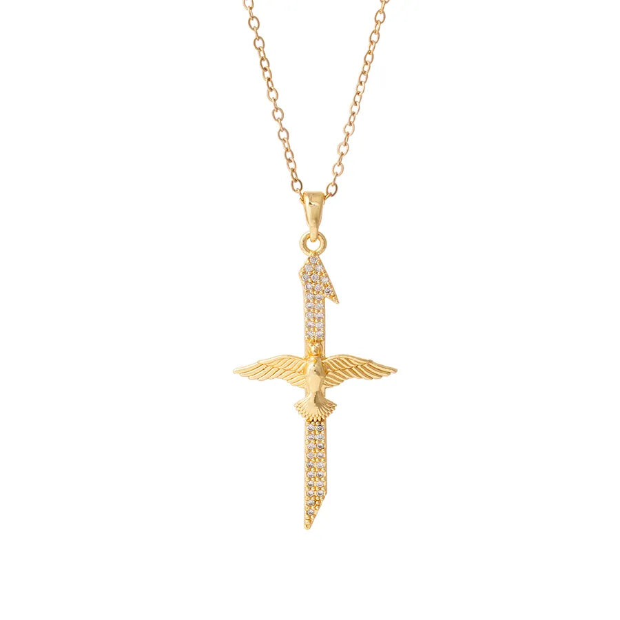 dove cross necklaces in gold on white background