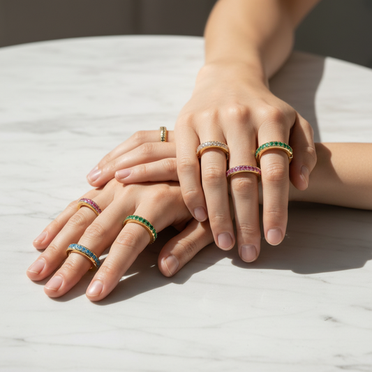 18K Gold Plated Linked Inlay Stone Ring - metal content