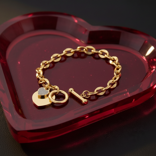 Double Heart with Inlay Stones Toggle Bracelet - metal content