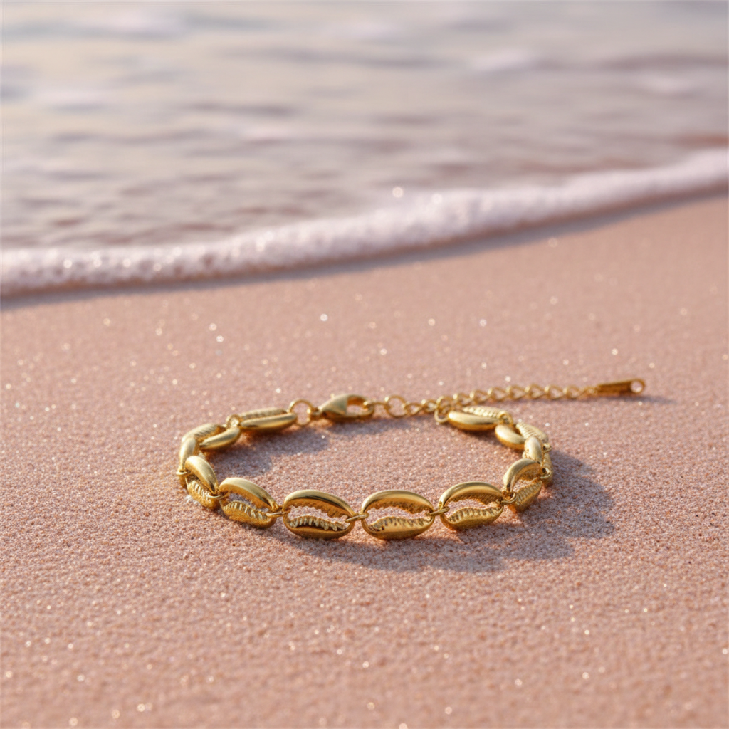 Beach Ready Cowrie Shell Bracelet - Stainless Steel 18K Gold Plated - metal content