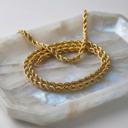 18K Gold Plated Necklace Women's and Men's Stainless Steel Rope Chain - metal content