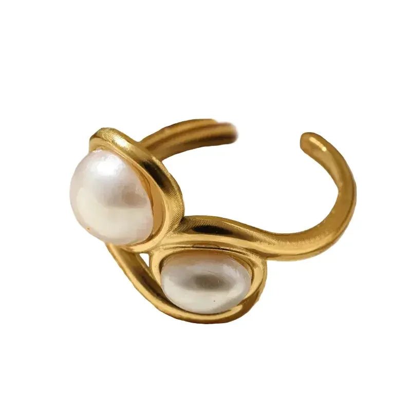 Women's 18K Gold Plated Stainless Steel Imitation Pearl Ring - metal content