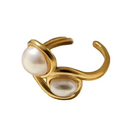 Women's 18K Gold Plated Stainless Steel Imitation Pearl Ring - metal content